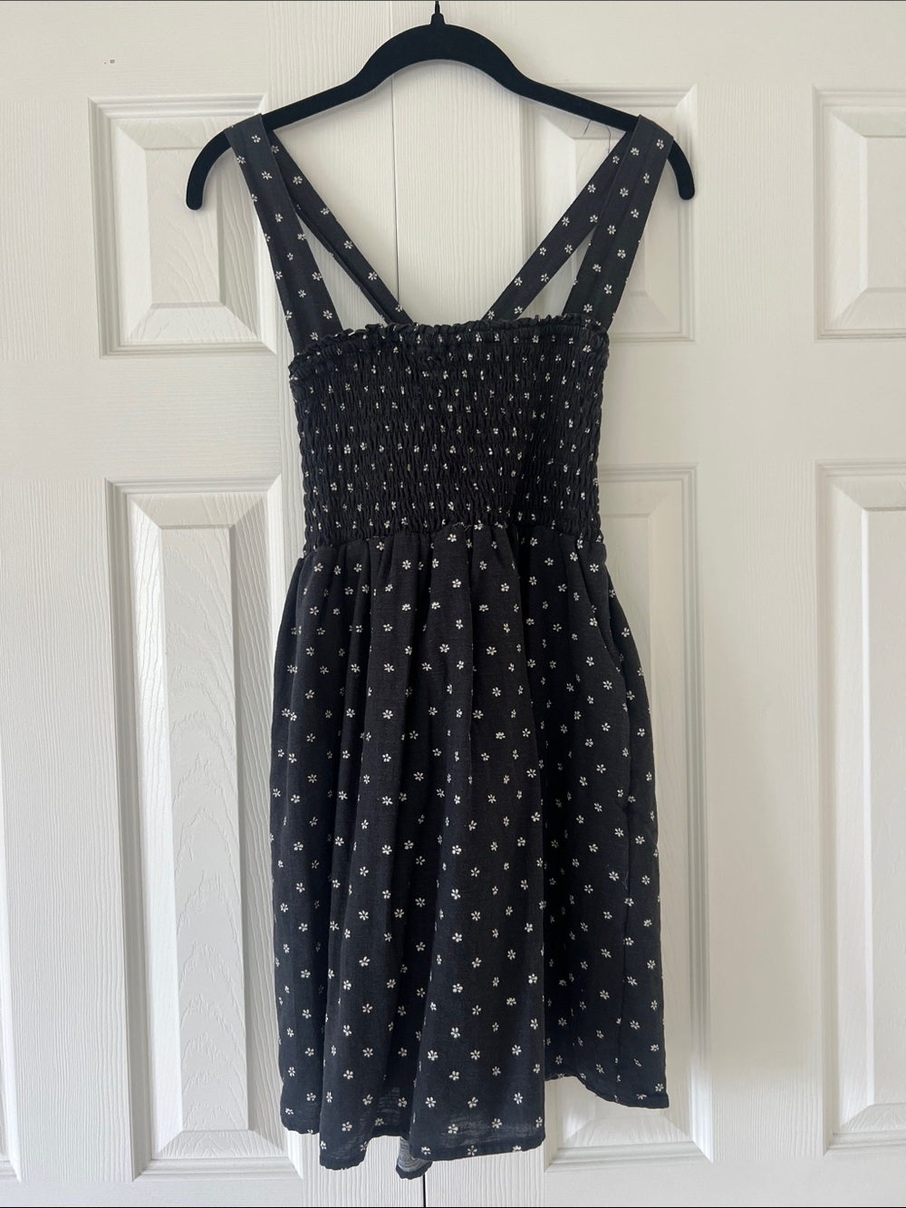 Black Smocked Sundress with White Floral Print